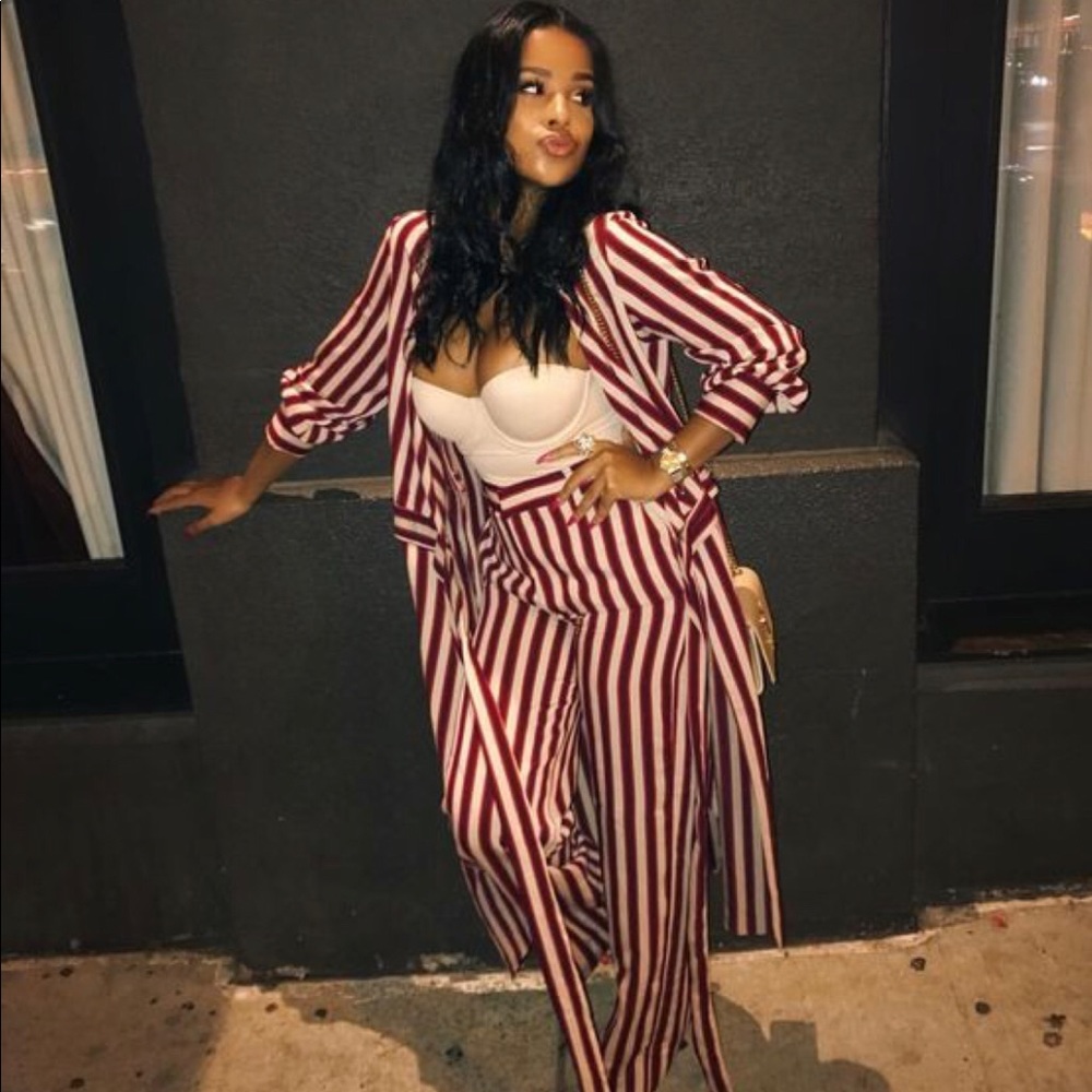 Zara Striped Maroon Trousers